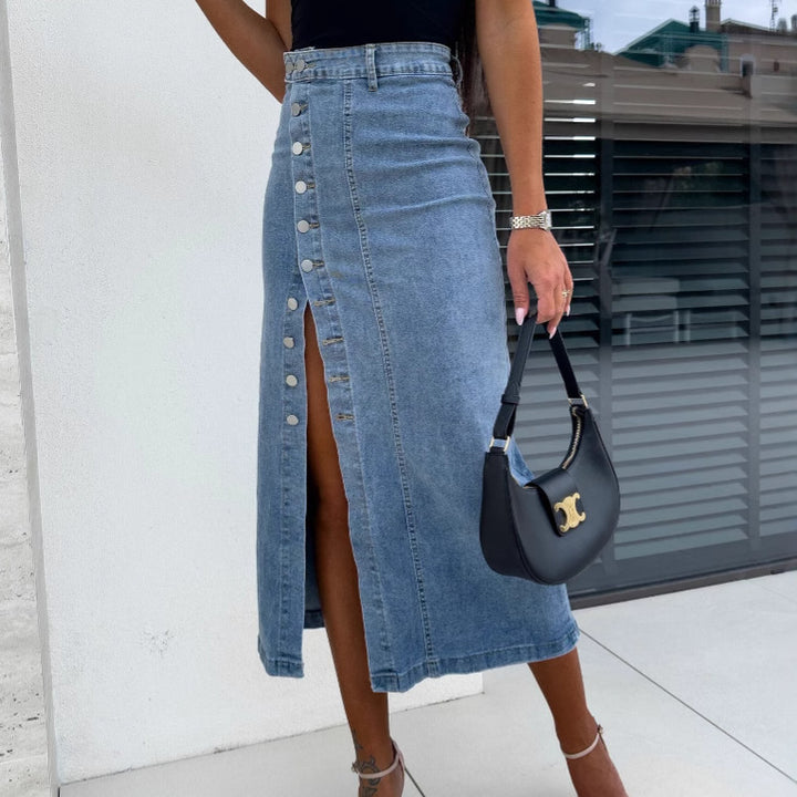 Denim skirt for women with side button closure Lune London