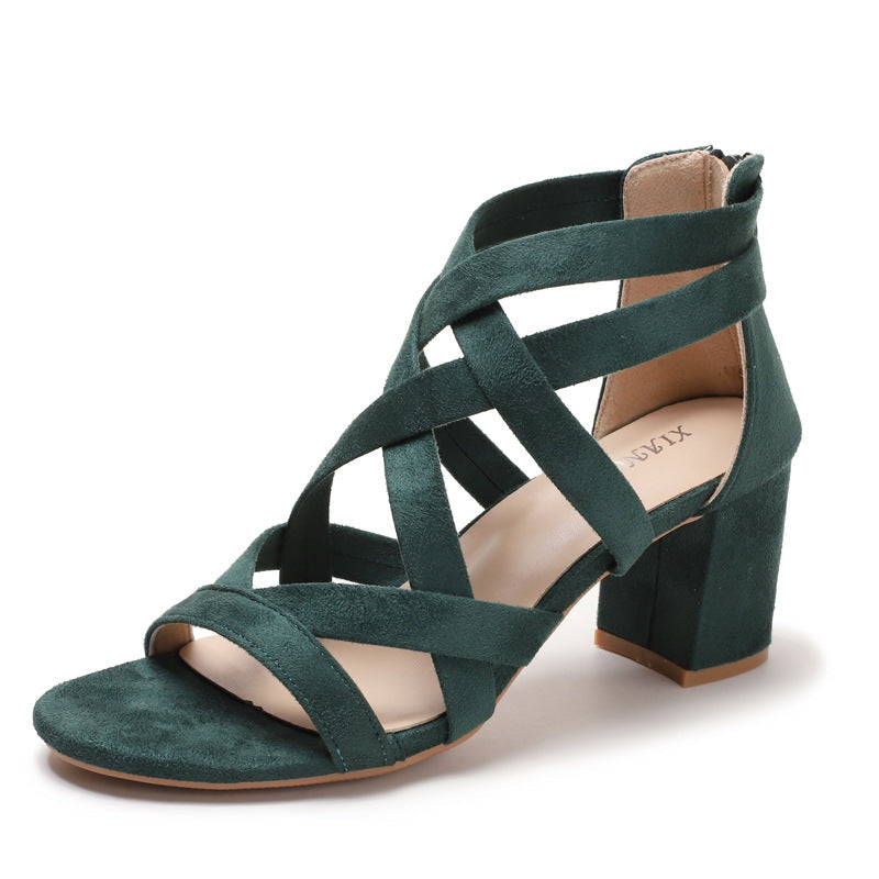 Women's sandals with stylish cross strap and comfortable block heel Lune London