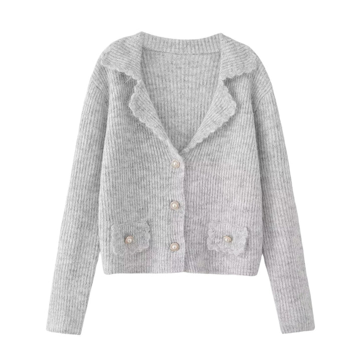 Fashionable comfortable knit jacket for women with an elegant collar and practical pockets Lune London