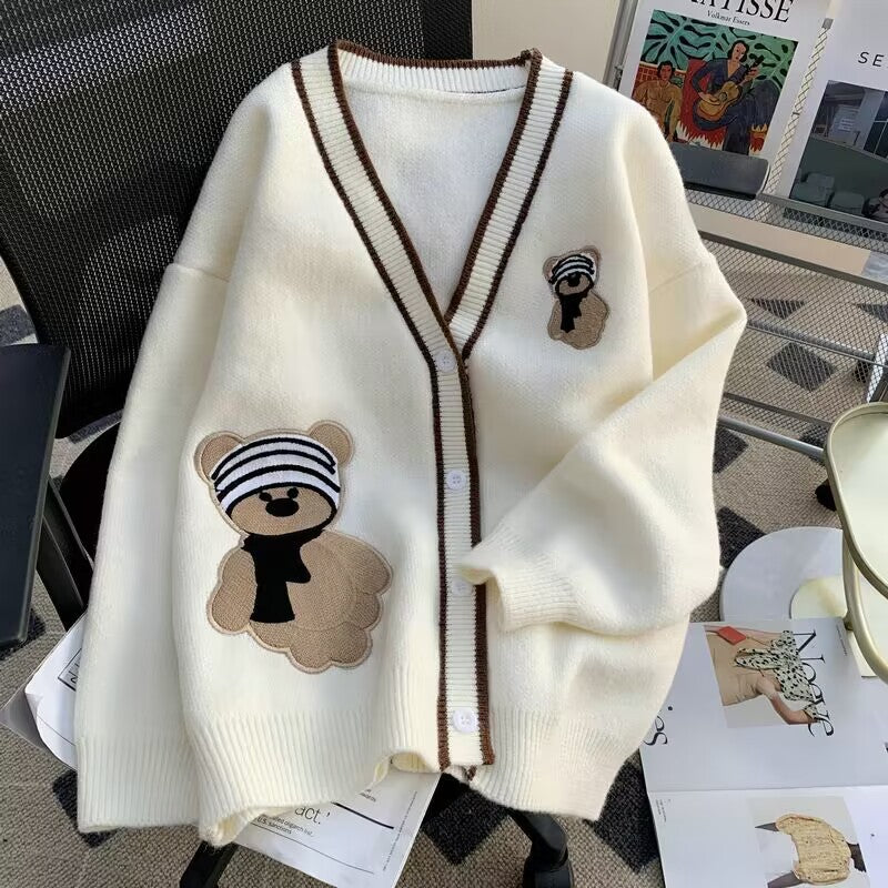 Women's knitted jacket with bear appliqués and contrasting details Lune London
