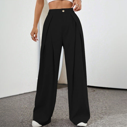 Pantalons palazzo taille haute généreux pour femme avec plis élégants et bouton visible Chic & Stil