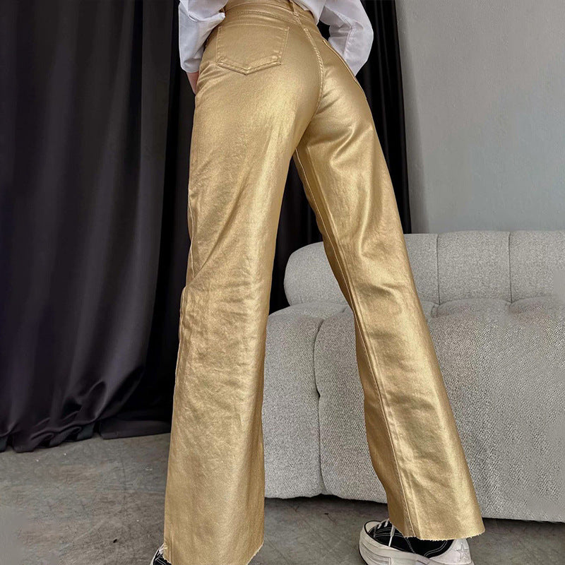 Metallic looking women's pants with a wide leg Lune London