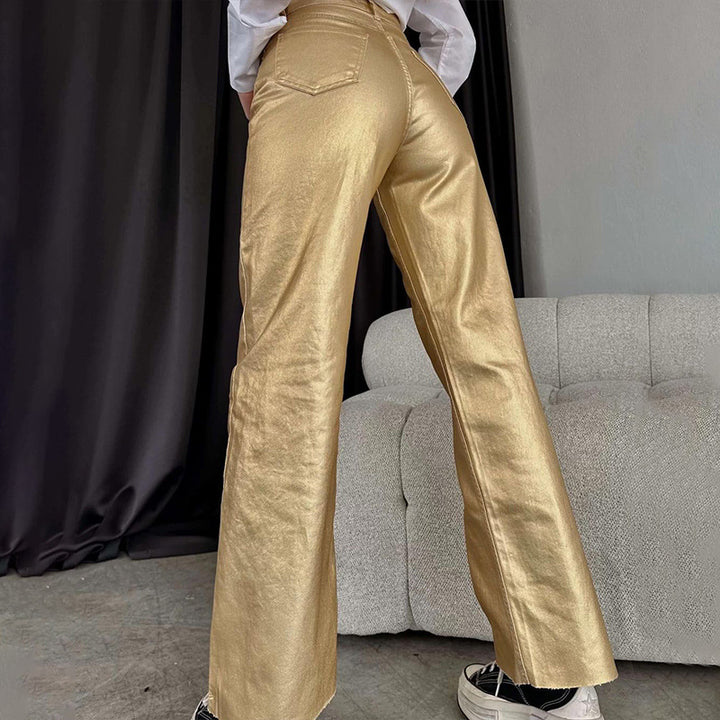 Metallic looking women's pants with a wide leg Lune London