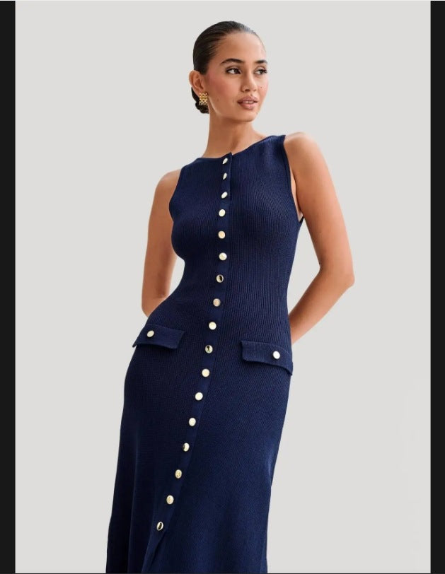 Ladies' knit dress with button placket and pockets Lune London