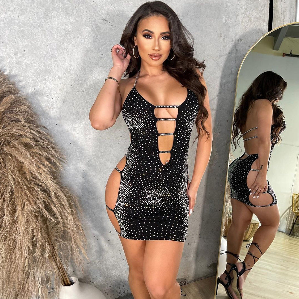 Chic and stylish bodycon dress with cutouts and sparkling rhinestones for women
