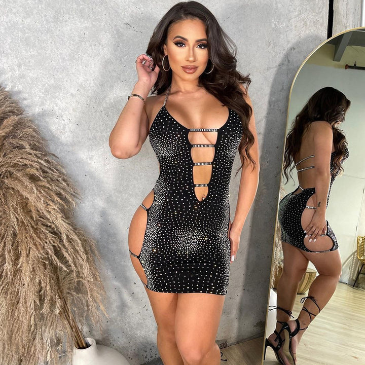 Chic and stylish bodycon dress with cutouts and sparkling rhinestones for women