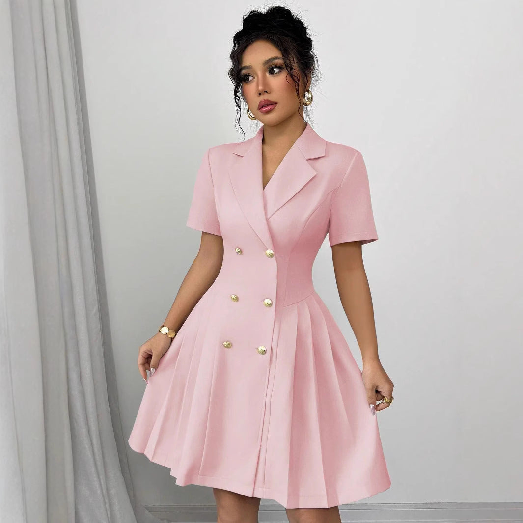 Lune London Elegant Pleated Double-Breasted Dress for Women