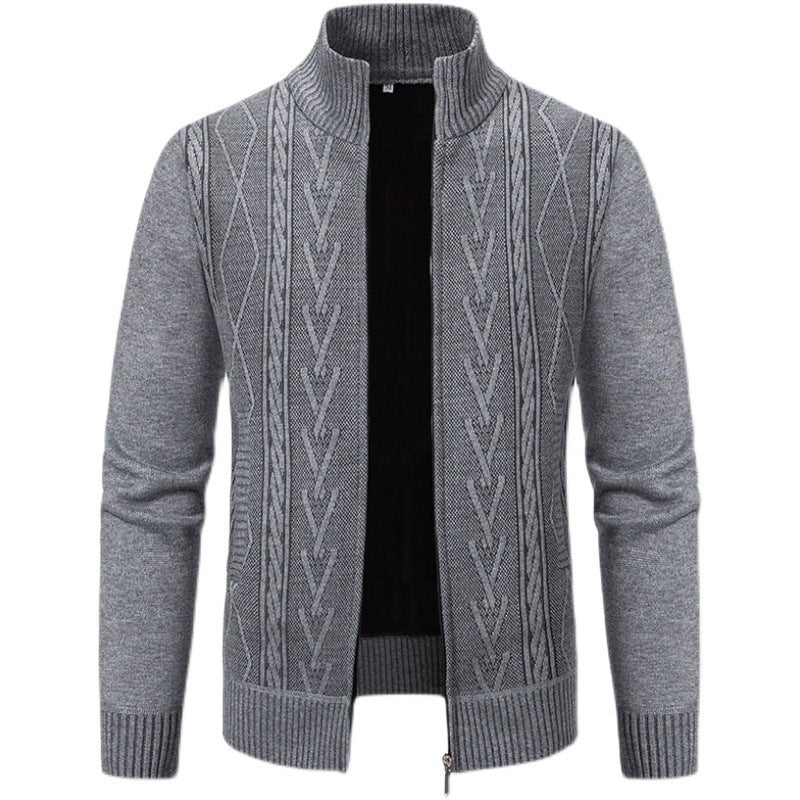 Men's knitted sweater with a modern cable pattern and a high collar Lune London