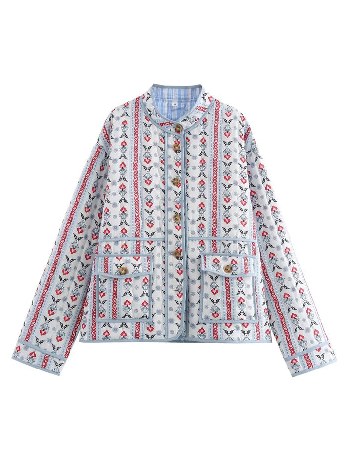 Ladies down jacket with floral patterns and practical pockets Lune London