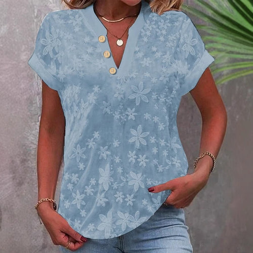 Women’s blouse with embroidered floral pattern and classic V-neck Lune London