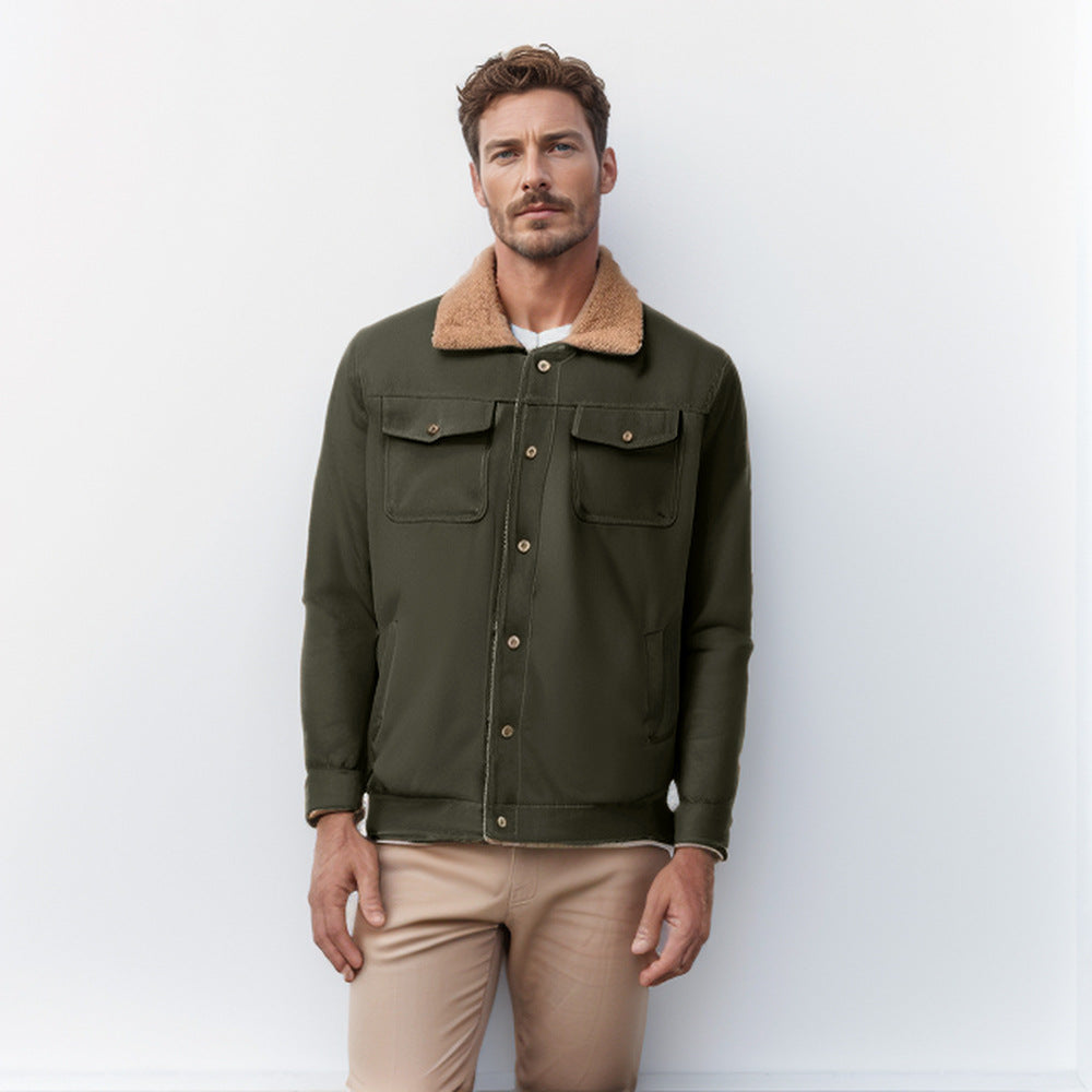 Casual men's jacket with faux fur collar and practical pockets Lune London
