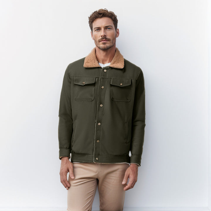 Casual men's jacket with faux fur collar and practical pockets Lune London