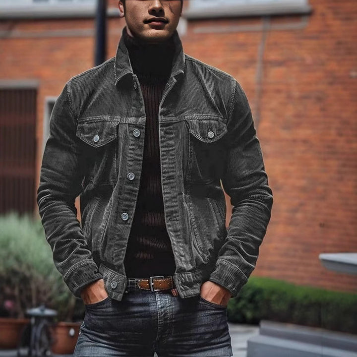 Corduroy jacket for men with a classic design featuring practical chest pockets and chic button details