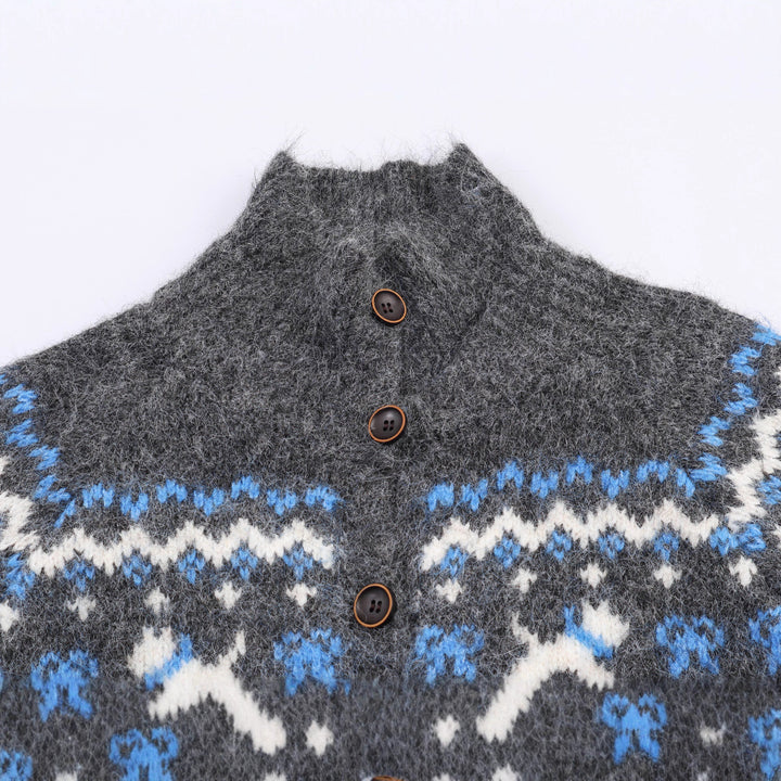 Knitted jacket for women with a classic Norwegian design and an elegant high collar Lune London