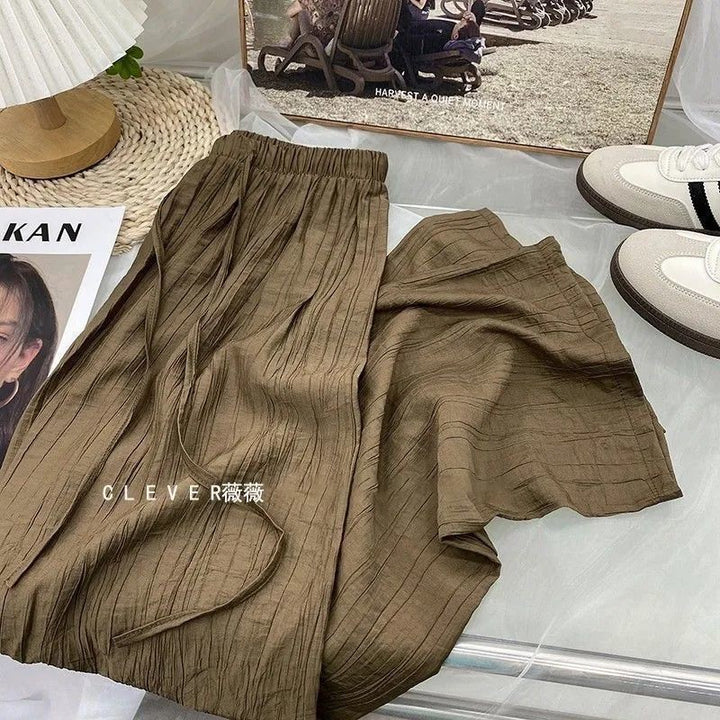 Women's Casual Pleated Pants with Elastic Waistband and Practical Side Pockets