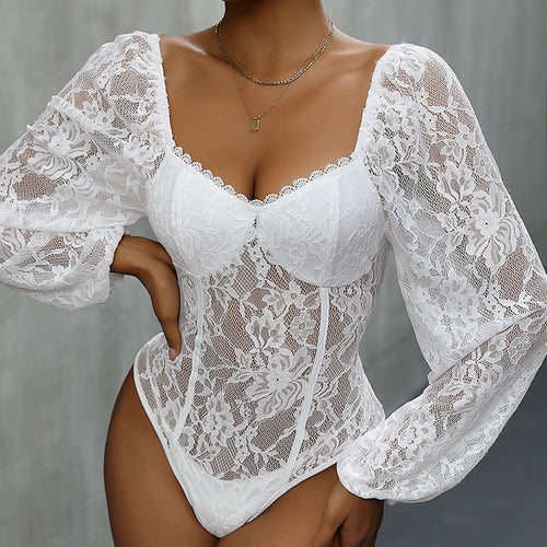 Women’s Lace Bodysuit with Romantic Design and Elegant V-Neck Lune London