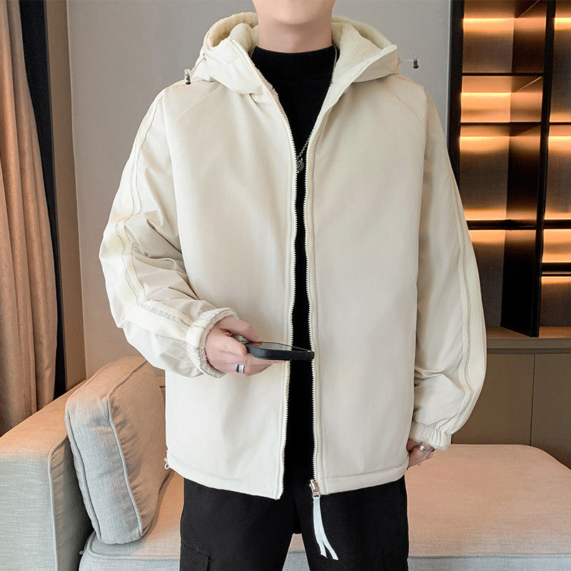 Insulated outer jacket for men with removable hood and soft inner layer Lune London