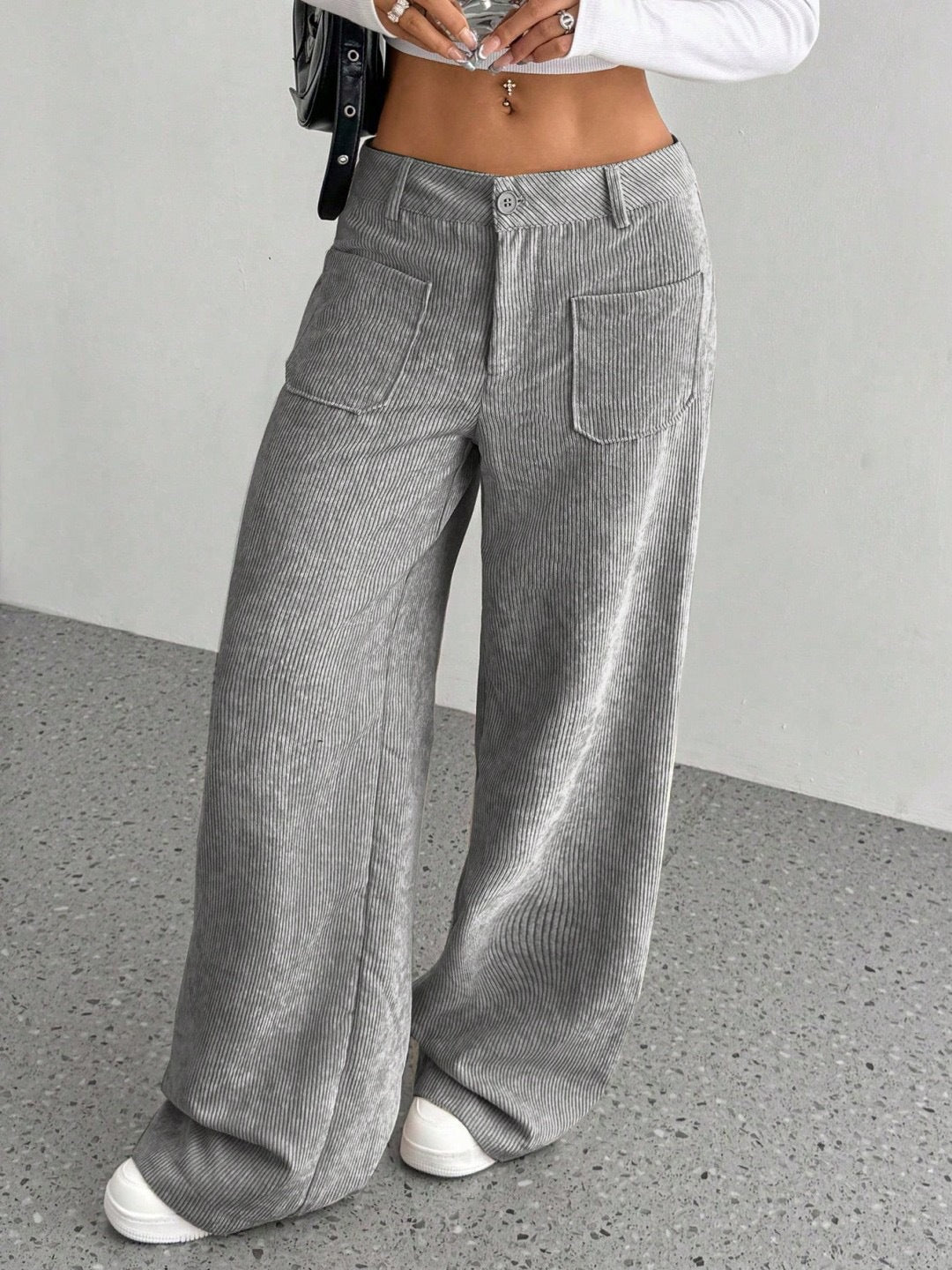 Women Wide-Cut Corduroy Pants with Practical Pockets Lune London