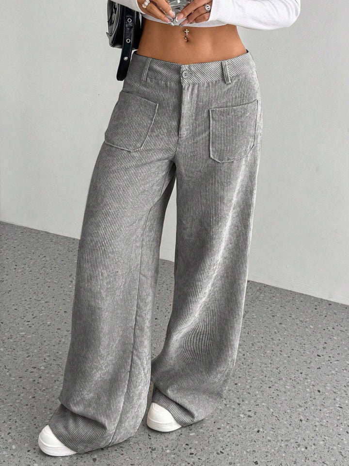 Women Wide-Cut Corduroy Pants with Practical Pockets Lune London