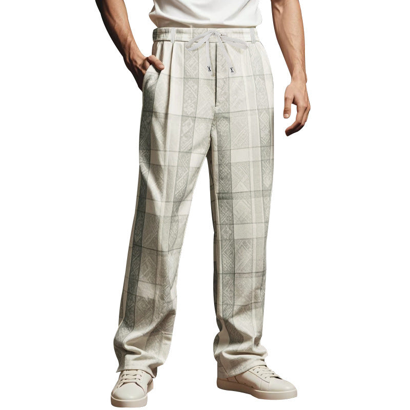 Casual plaid pants for men with elastic waistband and adjustable drawstring Lune London