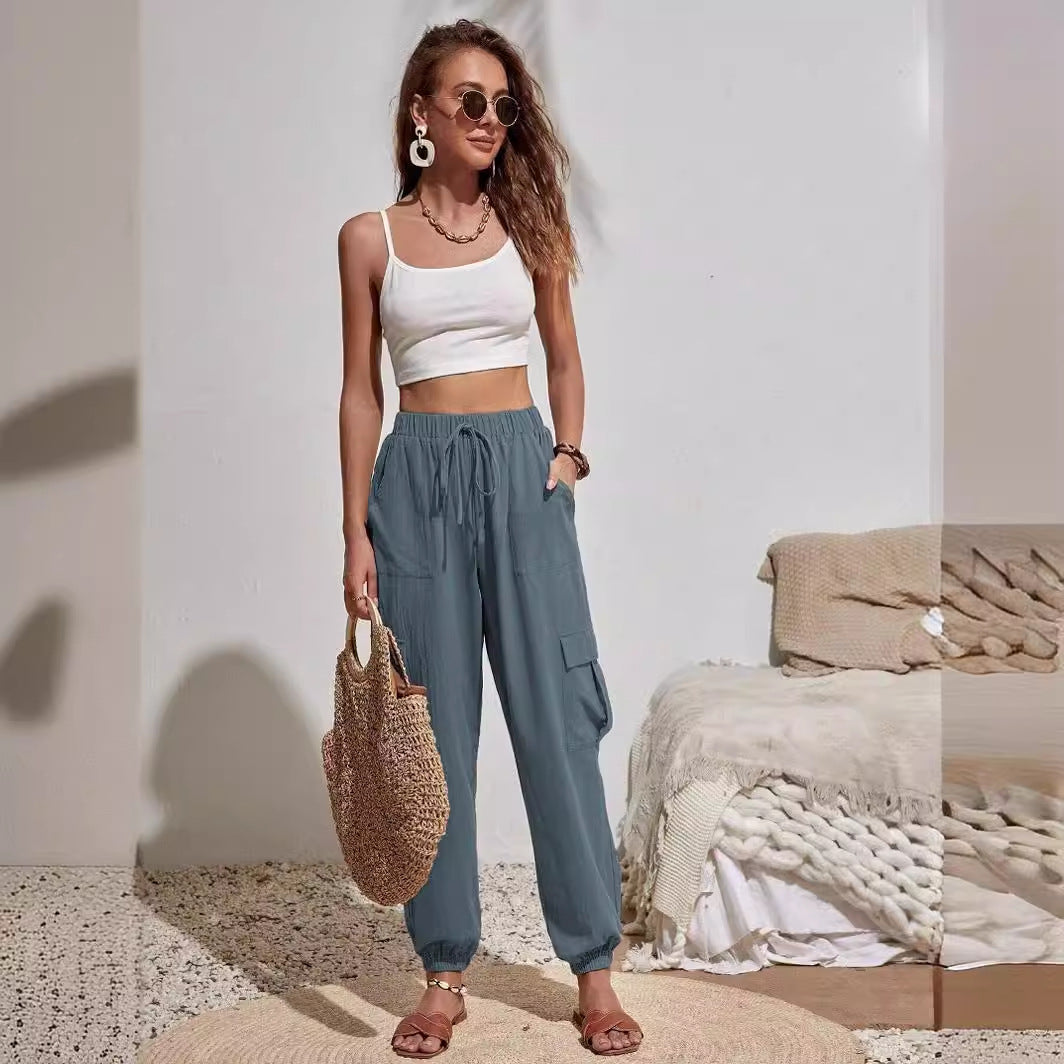 Casual cargo pants for women with elastic waist and practical pockets Lune London