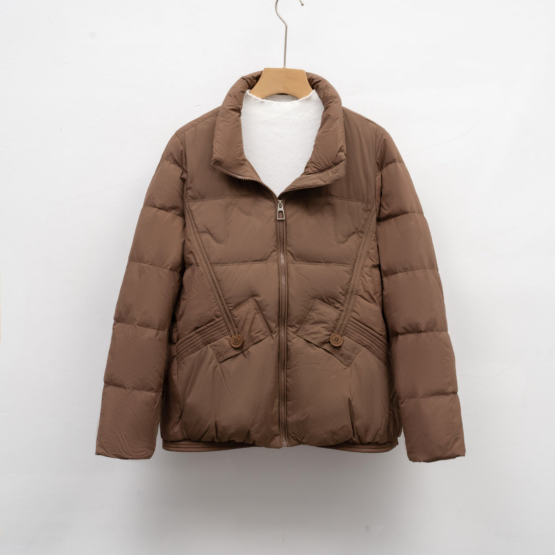 Ladies winter quilted down jacket with practical pockets and large collar Lune London