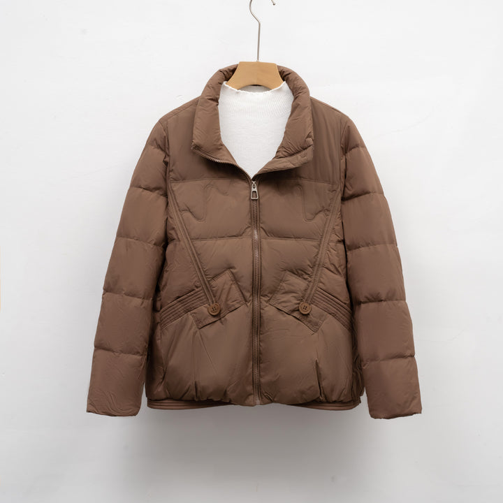 Ladies winter quilted down jacket with practical pockets and large collar Lune London