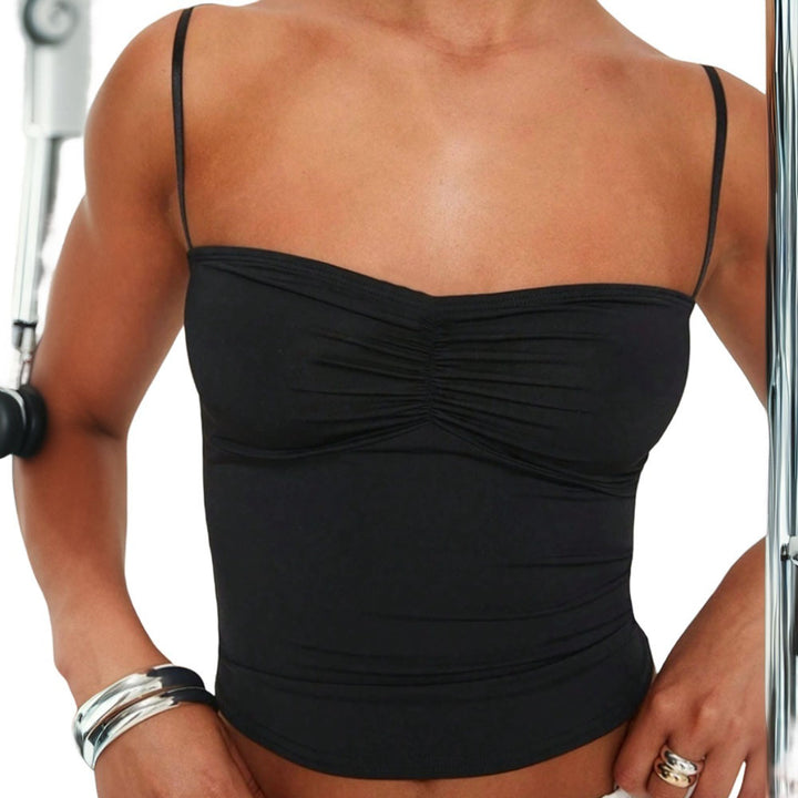 Basic spaghetti strap top for women with gathers Chic & Stil