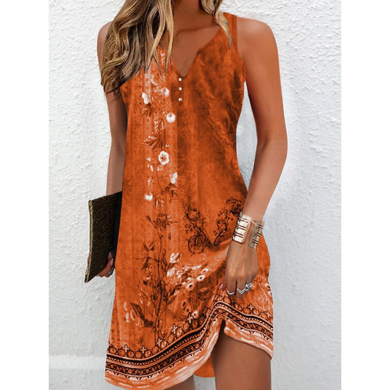 Elegant summer dress for women with deep V-neck and seductive pattern Lune London