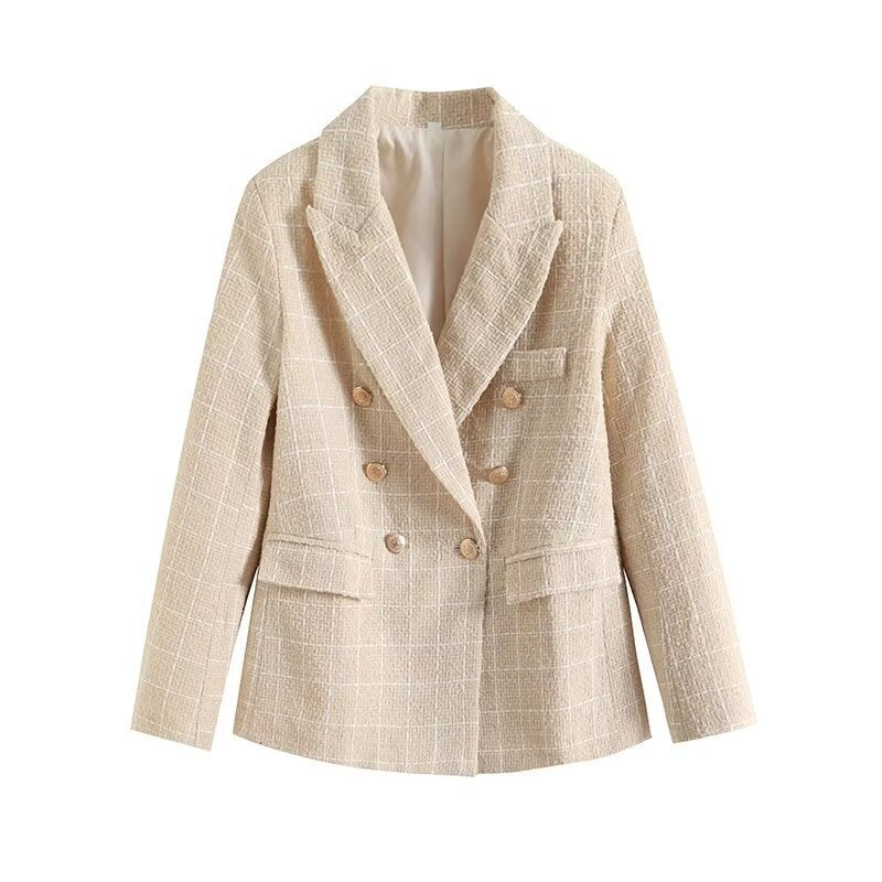 Women’s lined blazer jacket with plaid pattern and practical pockets Lune London