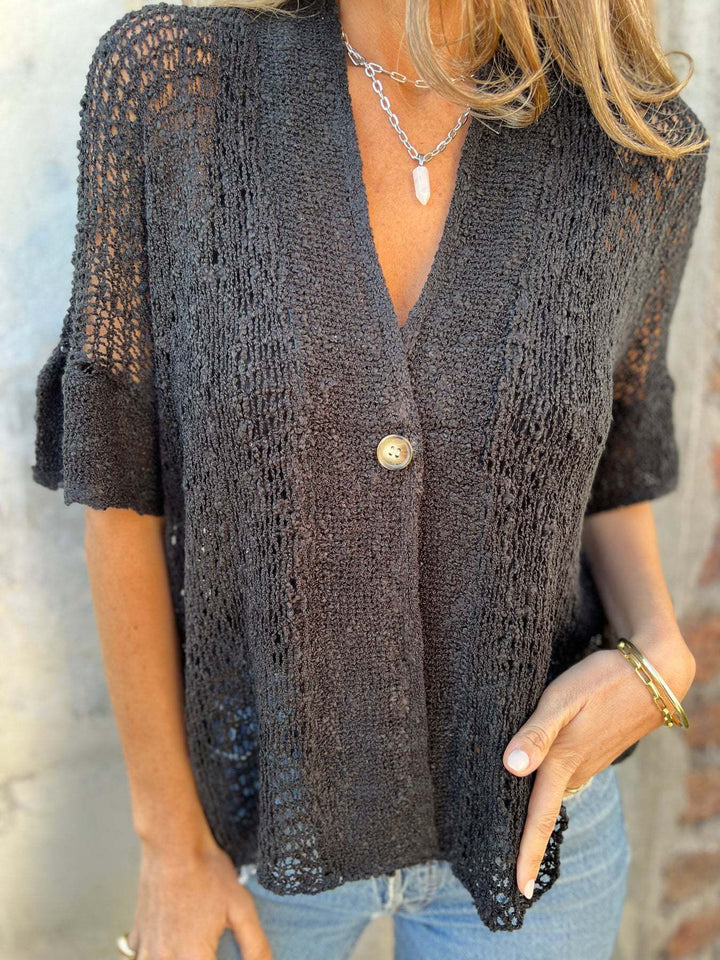 Ladies Airy Cardigan with Loose Fit and Button Detail Lune London