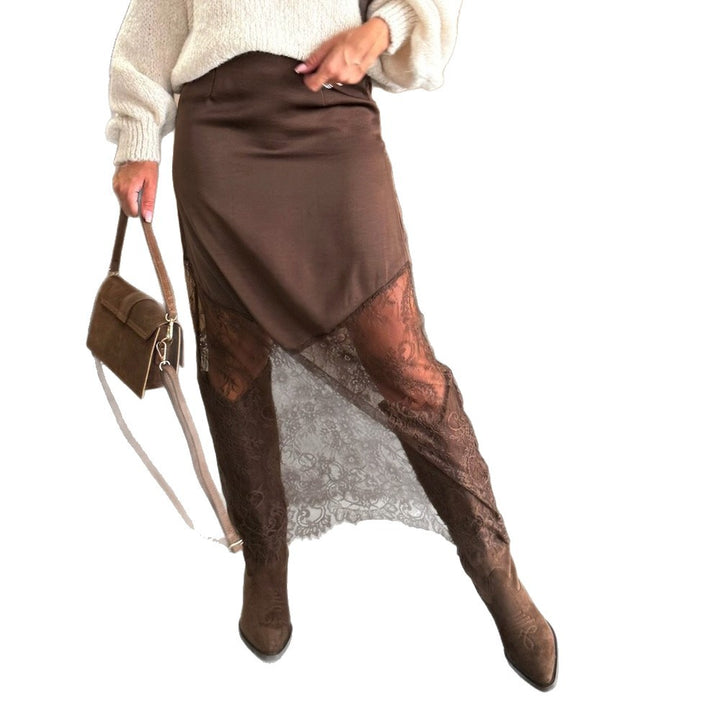 Women asymmetrical lace skirt with satin lining Lune London