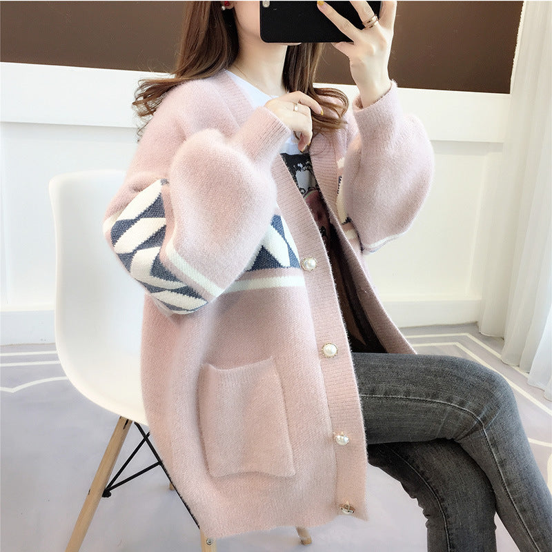 Ladies Cardigan with geometric patterns and fluid silhouette Lune London