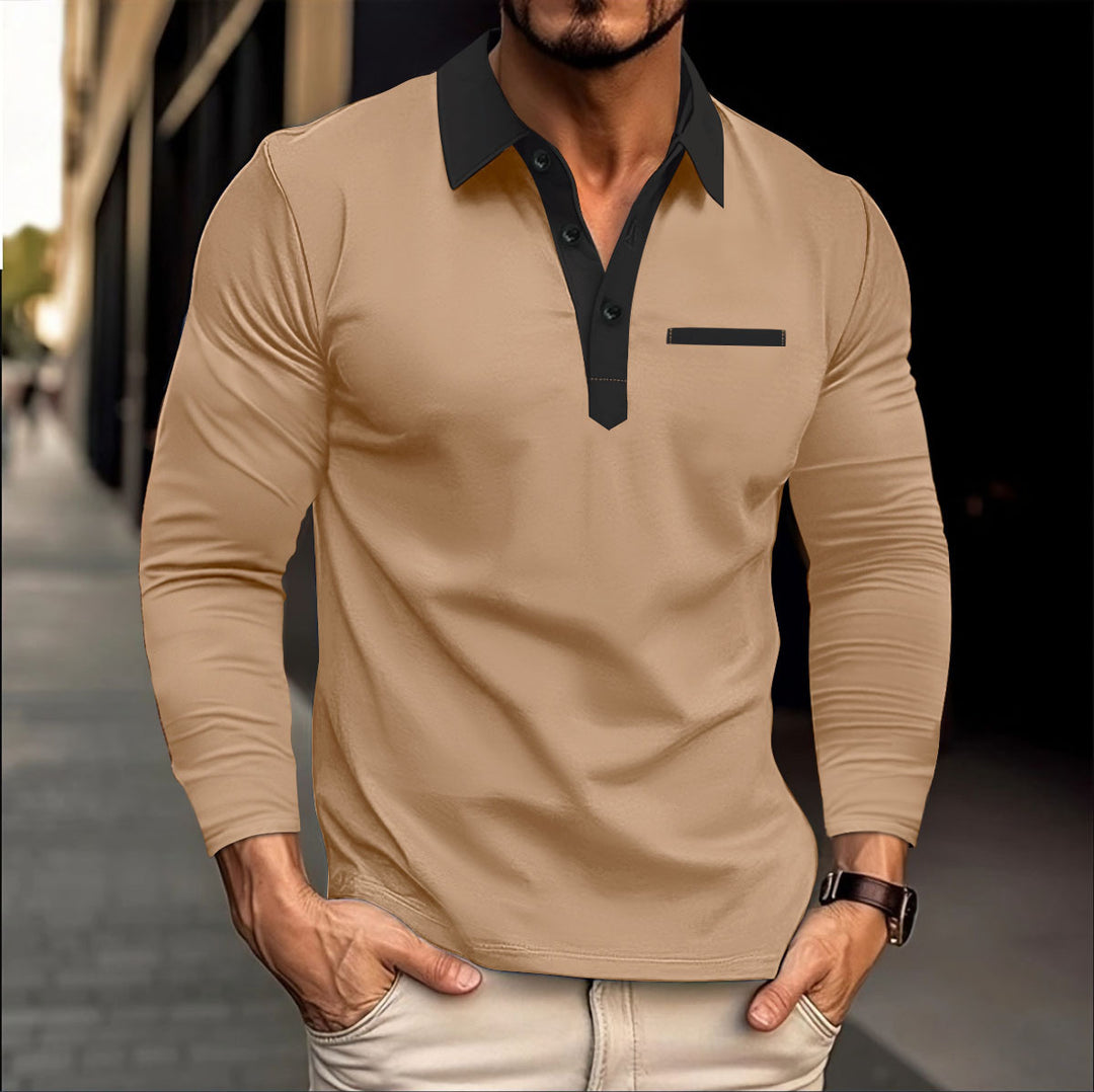 Men's long sleeve polo shirt with trendy Lune London collar