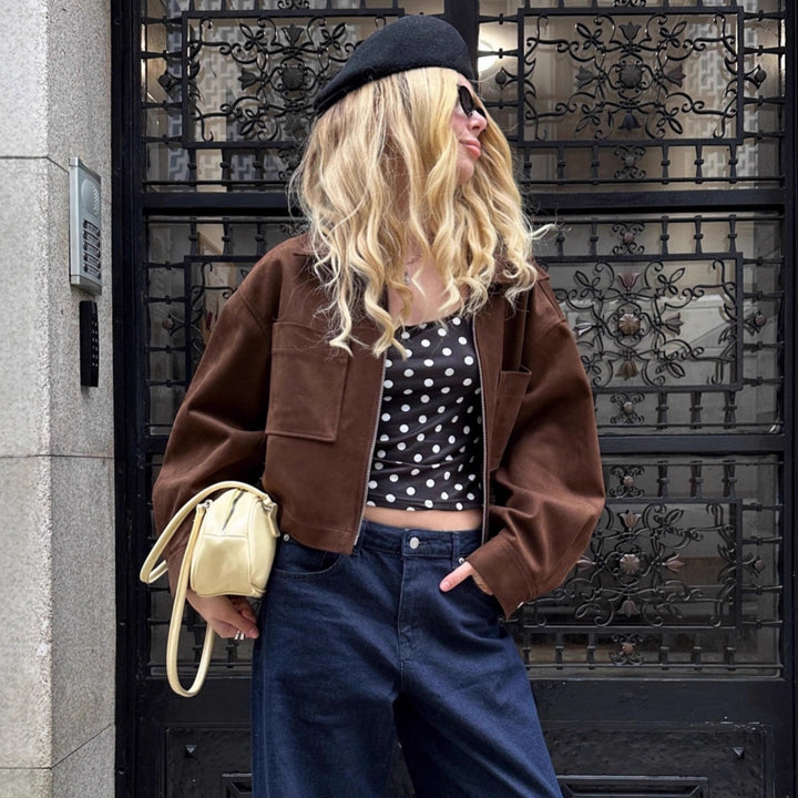 Oversized suede jacket for women with practical pockets Lune London