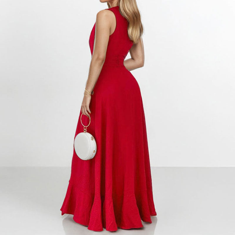Robe maxi élégante pour femmes avec ourlet asymétrique et détails à volants Chic & Stil