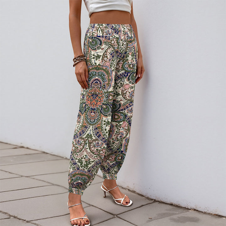 Pantalon palazzo pour femmes avec motif floral et taille élastique Chic & Stil