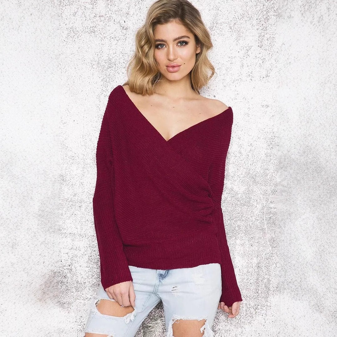 Wrapped pullover for women with open design and deep neckline Lune London