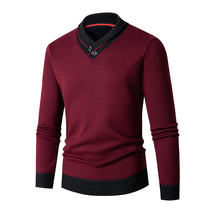 Trendy men's sweater with asymmetrical collar and button detail Lune London