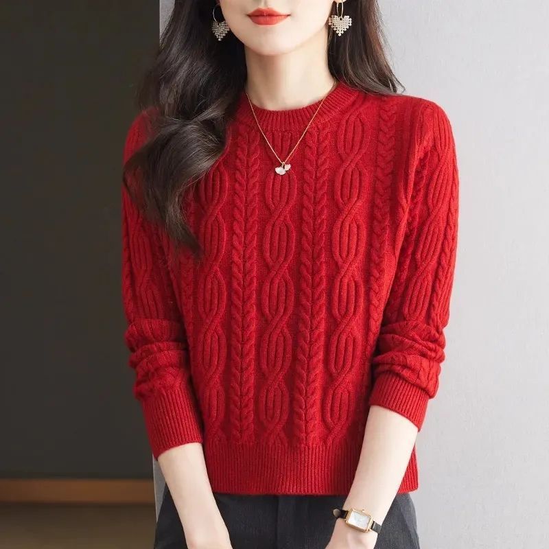 Knit sweater for women with embossed pattern and high collar Lune London