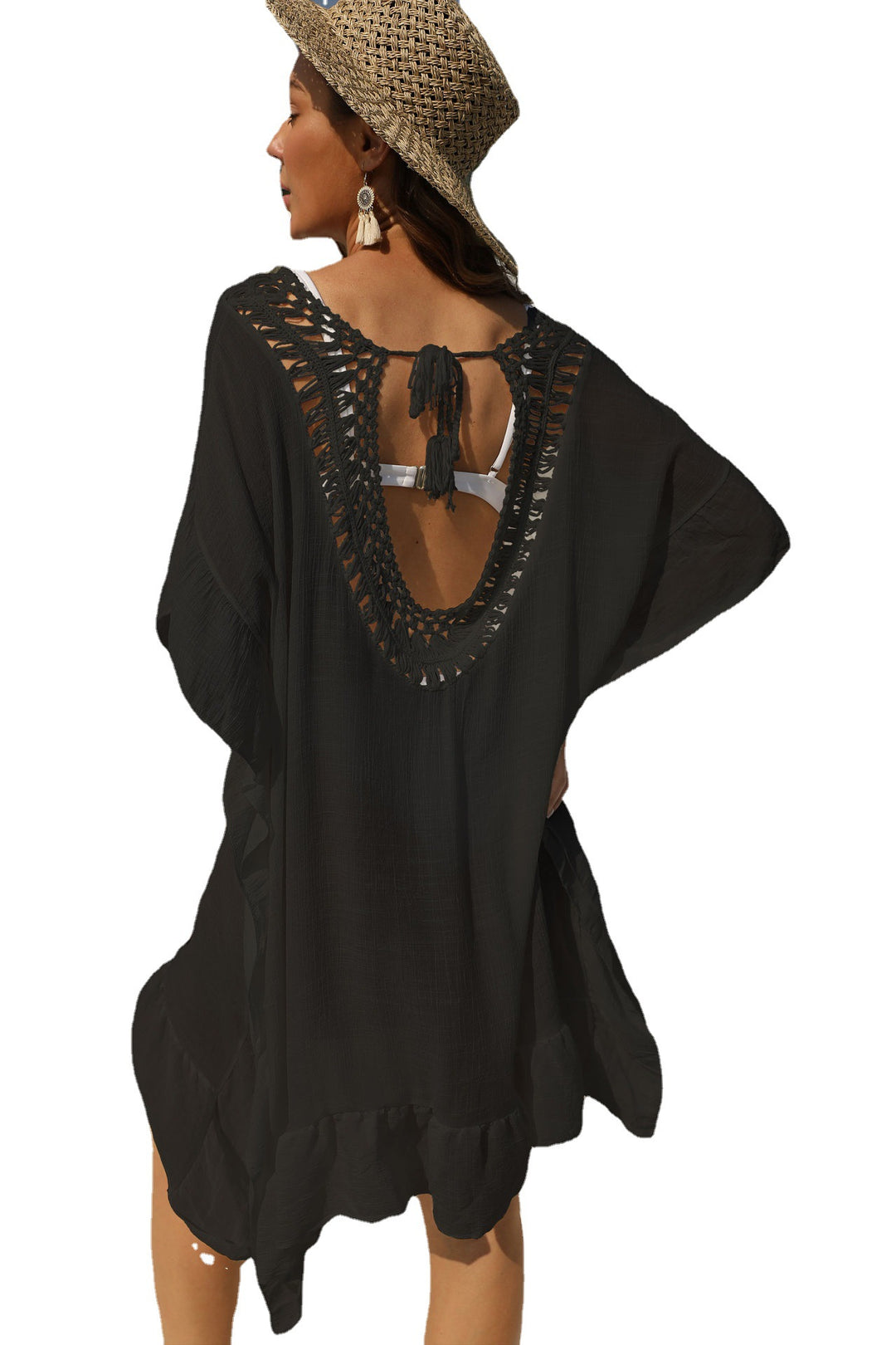 Ladies casual ruffled crochet beach tunic Lune London