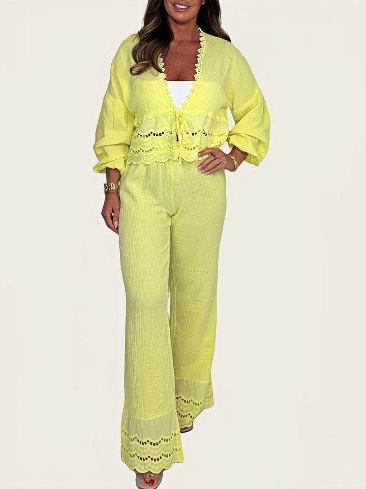 Lune London two-piece casual set for women with lace embellishments