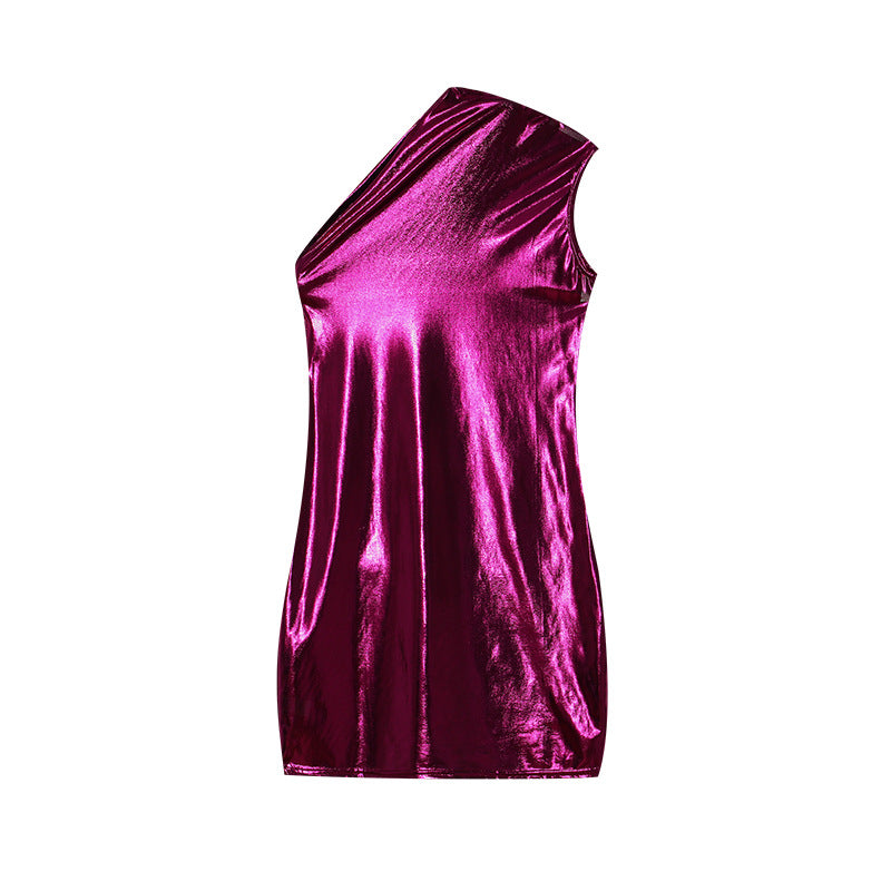 Asymmetrical metallic shift dress for women Lune London