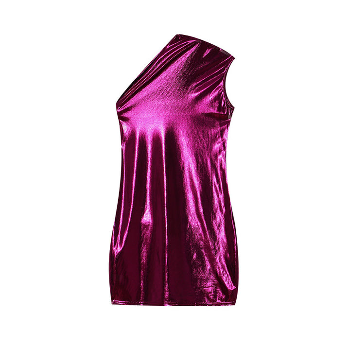 Asymmetrical metallic shift dress for women Lune London