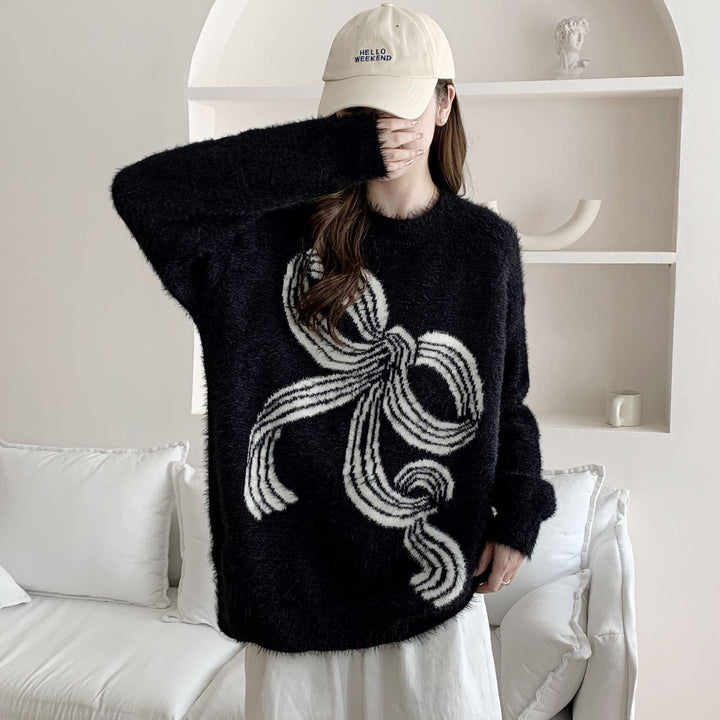 Pull confortable pour femmes avec motif de nœud décoratif