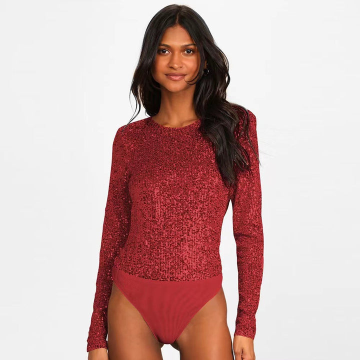 Women's Functional Sequined Bodysuit with Long Sleeve Lune London