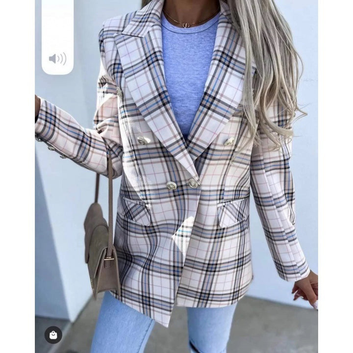 Plaid women's blazer with double-breasted buttons and stylish details Lune London