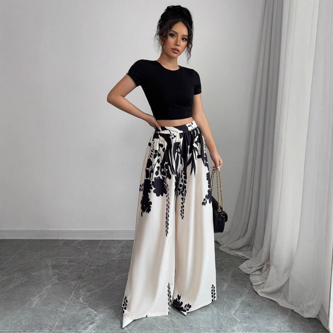 Lune London Floral Print Wide Palazzo Pants Set for Women