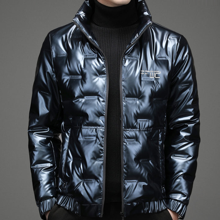 Shiny quilted jacket for men with high collar Lune London