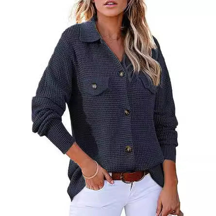 Waffle knit button pullover for women Lune London